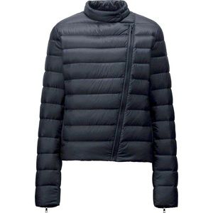Uniqlo black quilted lightweight Moto zipper puffer down jacket coat winter XS